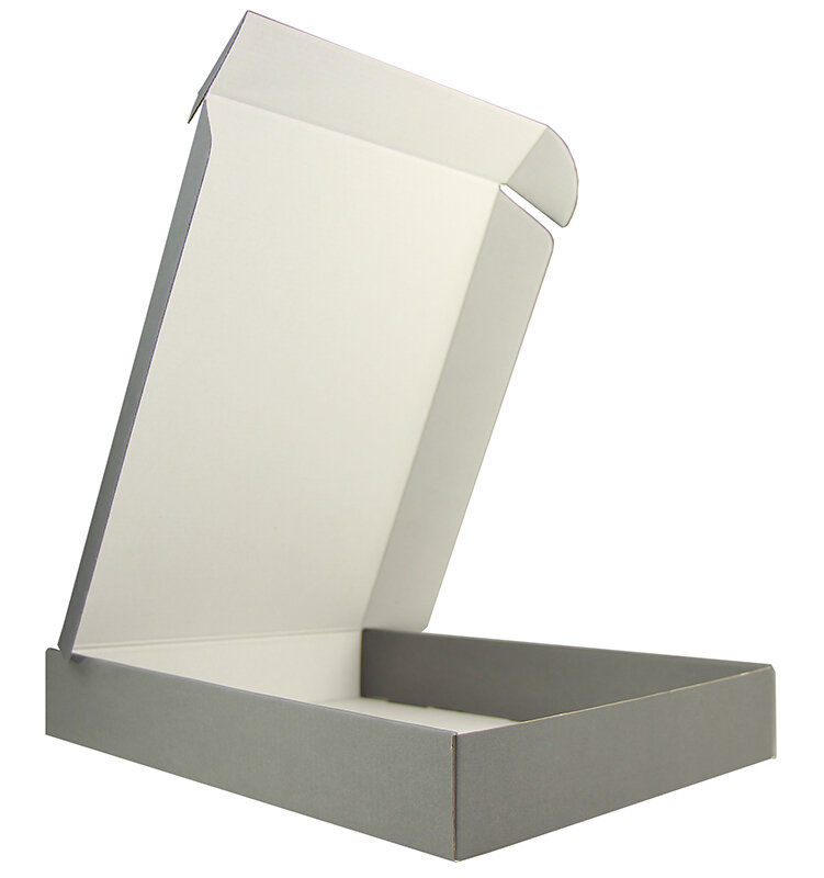cartons pliants colorées gris (gris foncé) 430 x 310 x 70 mm | carton ondulé | sans fenêtre | fermeture à patte rentrante | pas de rabat | 35 pièces