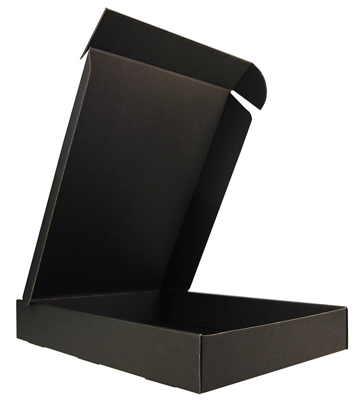 cartons pliants colorées noir 325 x 235 x 50 mm | carton ondulé | sans fenêtre | fermeture à patte rentrante | pas de rabat | 35 pièces