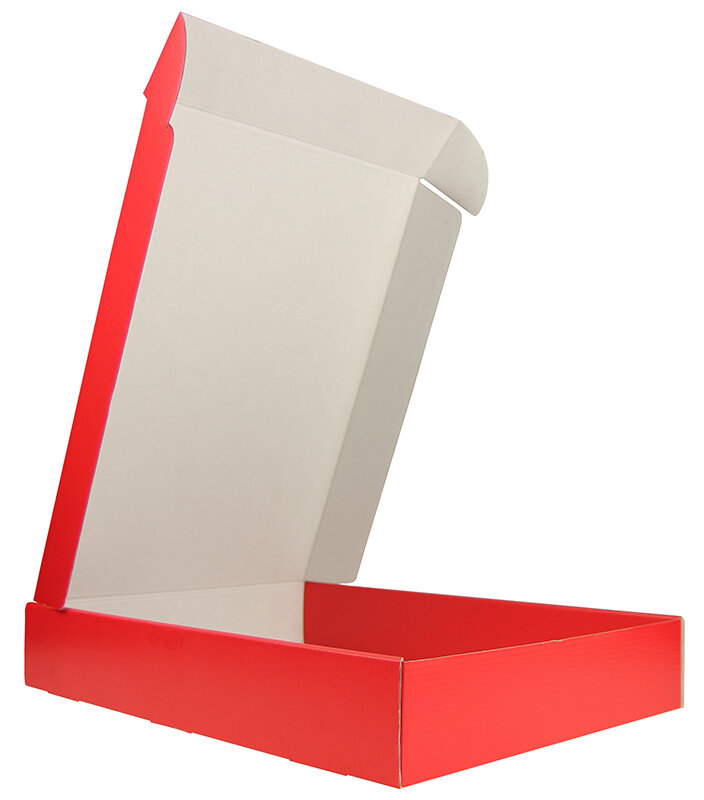 cartons pliants colorées rouge 430 x 310 x 70 mm | carton ondulé | sans fenêtre | fermeture à patte rentrante | pas de rabat | 35 pièces