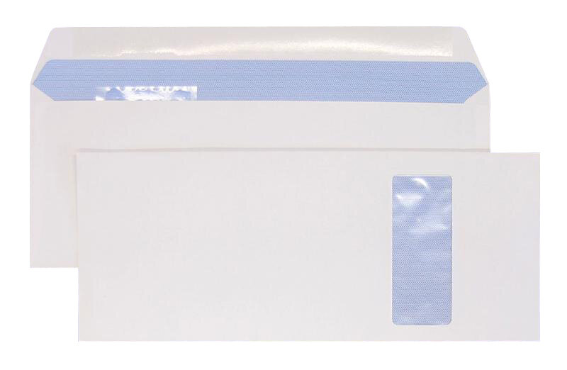 enveloppes blanc 127 x 310 mm | 100 g/m² offset | avec fenêtre | fermeture gommée | rabat droit | 250 pièces