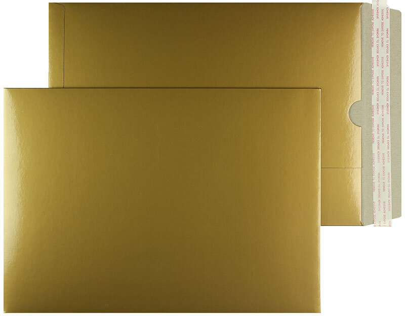 enveloppes en carton colorées doré 330 x 457 mm (din c3) | 350 g/m² carton compact brillant | sans fenêtre | fermeture adhésive | rabat droit | 100 pièces