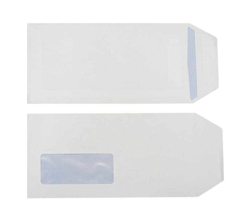 pochettes blanc 110 x 220 mm (dl) | 90 g/m² offset | avec fenêtre | fermeture autocollante | rabat droit | 1000 pièces