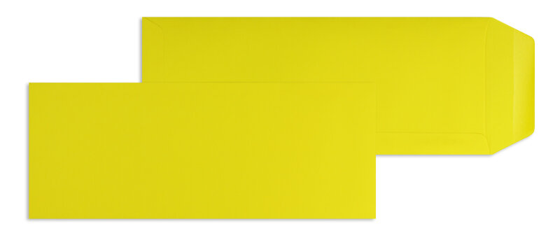 pochettes colorées jaune (jaune bouton d'or) 125 x 312 mm | 120 g/m² offset | sans fenêtre | fermeture gommée | rabat droit | 100 pièces