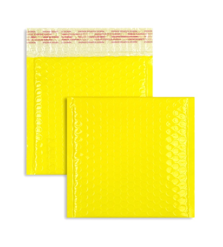 enveloppes à bulles colorées jaune 170 x 185 mm | 180 my poly bubble bags - glossy | sans fenêtre | fermeture adhésive | rabat droit | 10 pièces