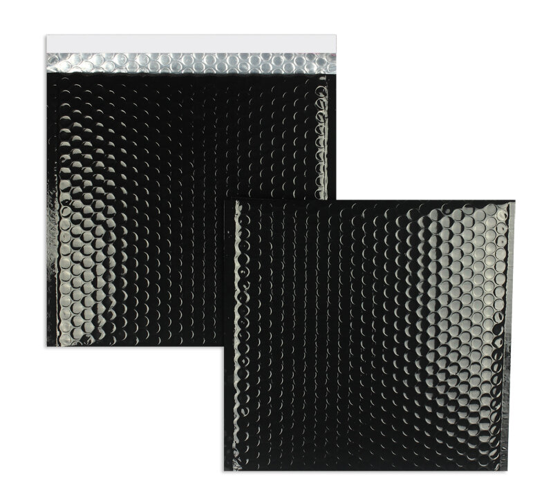 enveloppes à bulles colorées noir 170 x 185 mm | 180 my pochettes à bulles métalliques - brillantes | sans fenêtre | fermeture adhésive | rabat droit | 10 pièces