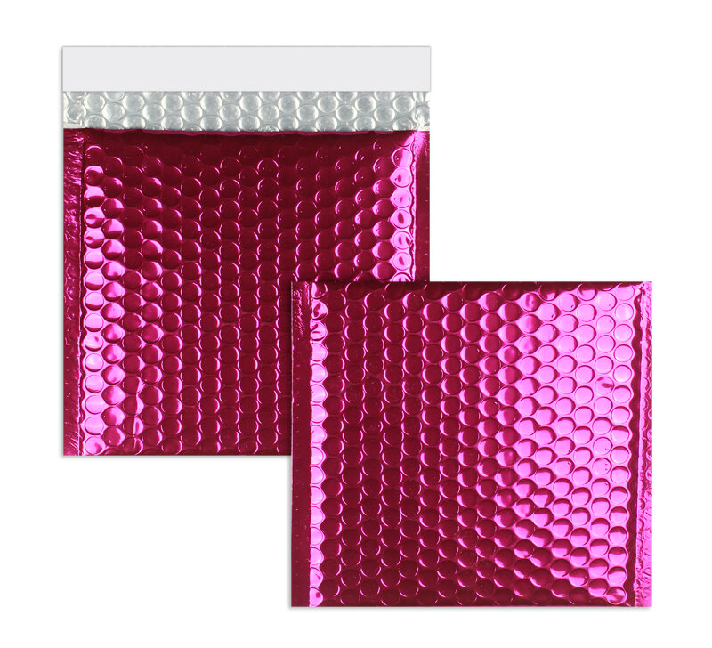 enveloppes à bulles colorées rose (rose foncé flamant) 170 x 185 mm | 180 my pochettes à bulles métalliques - brillantes | sans fenêtre | fermeture adhésive | rabat trapézoïdal | 10 pièces