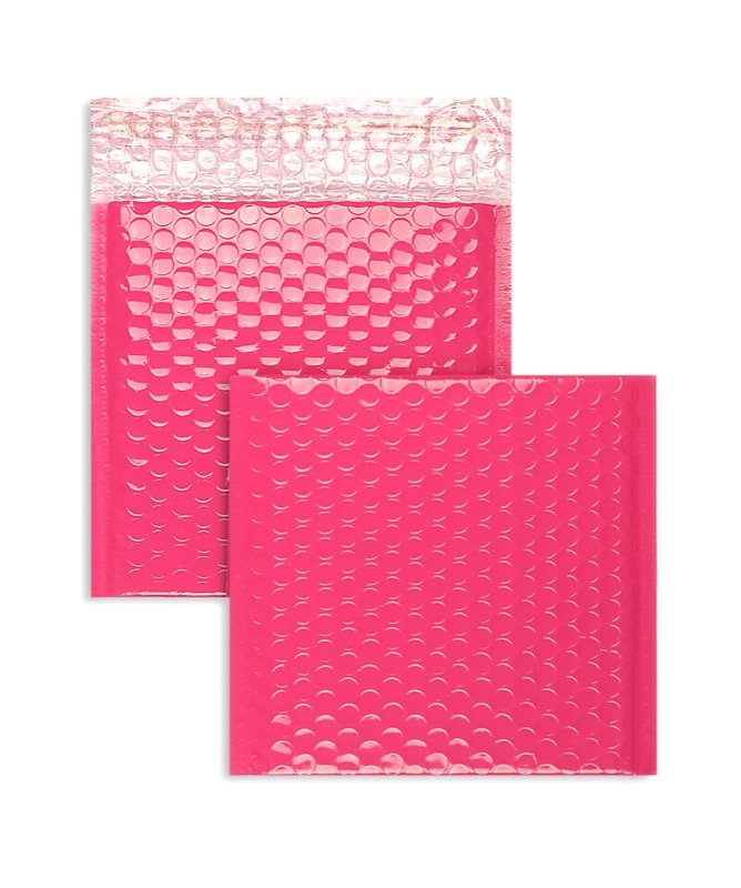 enveloppes à bulles colorées rose (rose foncé flamant) 170 x 185 mm | 180 my poly bubble bags - glossy | sans fenêtre | fermeture adhésive | rabat droit | 10 pièces