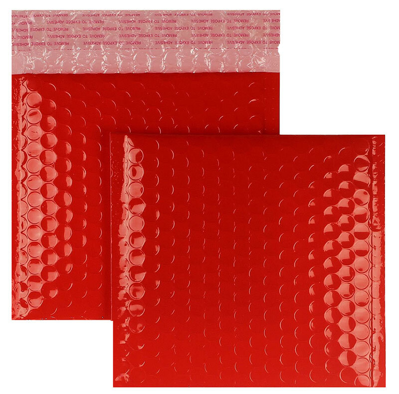 enveloppes à bulles colorées rouge 170 x 185 mm | 180 my pochettes à bulles métalliques - brillantes | sans fenêtre | fermeture adhésive | rabat droit | 10 pièces