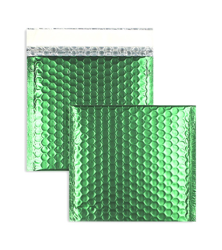 enveloppes à bulles colorées vert 170 x 185 mm | 180 my pochettes à bulles métalliques - mates | sans fenêtre | fermeture adhésive | rabat droit | 10 pièces