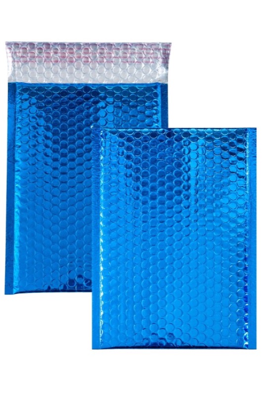enveloppes à bulles colorées bleu 200 x 250 mm | 180 my pochettes à bulles métalliques - brillantes | sans fenêtre | fermeture adhésive| 10 pièces