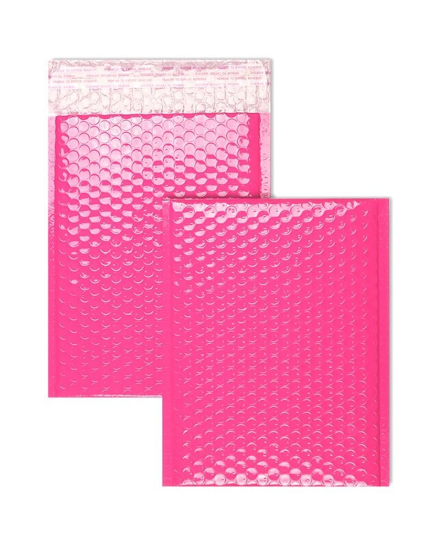 enveloppes à bulles colorées rose (rose foncé flamant) 200 x 250 mm | 180 my poly bubble bags - glossy | sans fenêtre | fermeture adhésive | rabat droit | 10 pièces