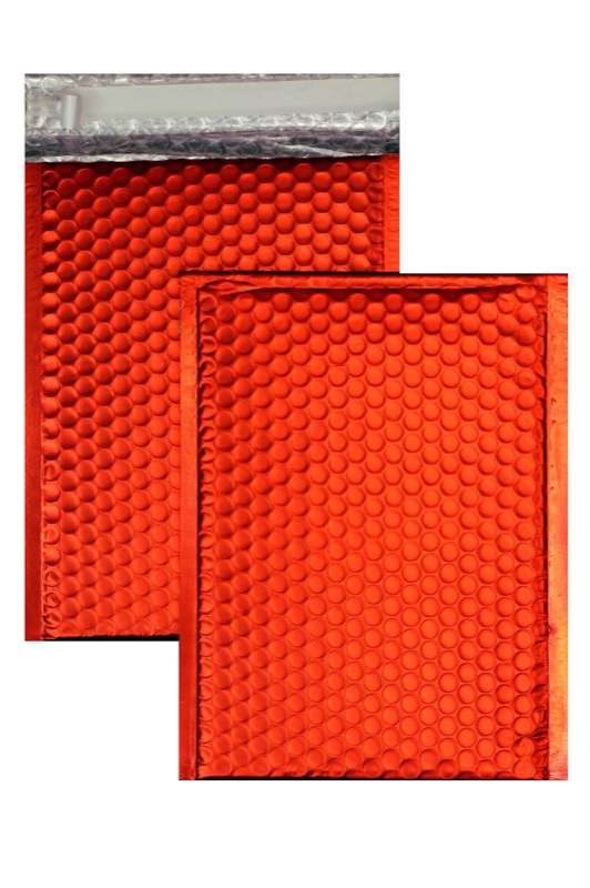 enveloppes à bulles colorées rouge 200 x 250 mm | 180 my pochettes à bulles métalliques - mates | sans fenêtre | fermeture adhésive | rabat droit | 10 pièces