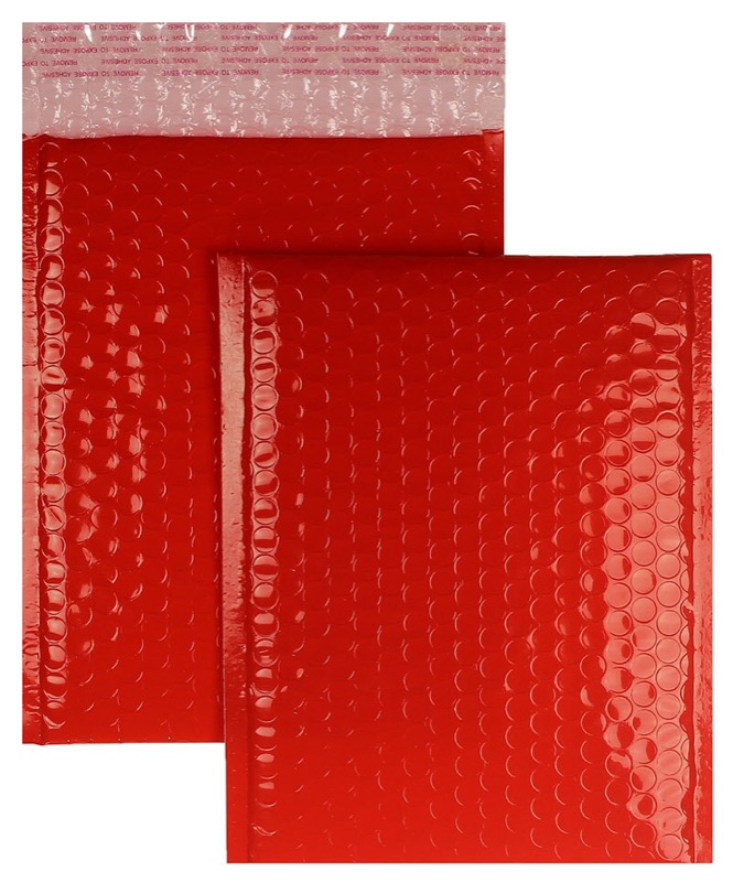 enveloppes à bulles colorées rouge 200 x 250 mm | 180 my pochettes à bulles métalliques - brillantes | sans fenêtre | fermeture adhésive | rabat droit | 10 pièces