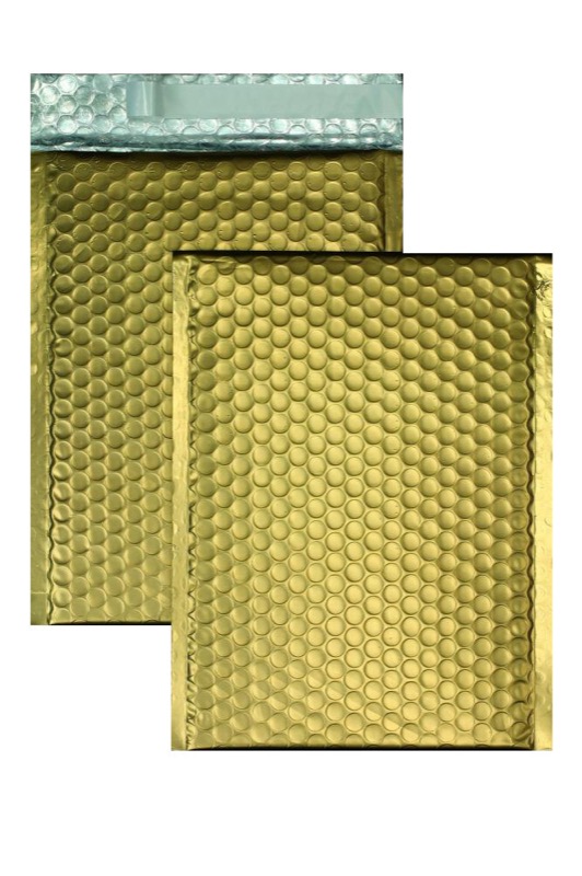 enveloppes à bulles colorées doré 250 x 334 mm | 180 my pochettes à bulles métalliques - mates | sans fenêtre | fermeture adhésive | rabat droit | 10 pièces