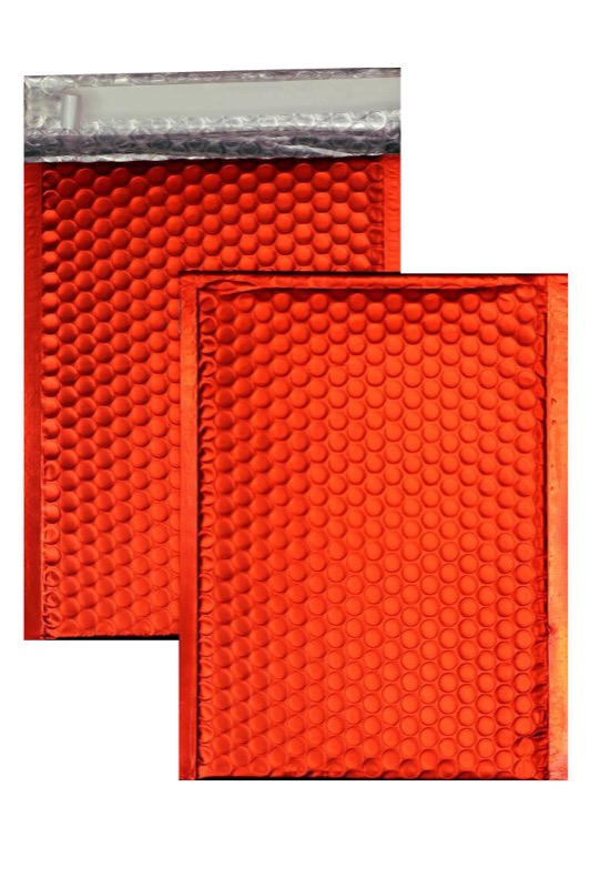 enveloppes à bulles colorées rouge 250 x 334 mm | 180 my pochettes à bulles métalliques - mates | sans fenêtre | fermeture adhésive | rabat droit | 10 pièces