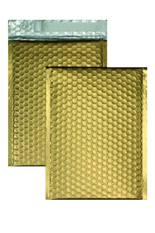 enveloppes à bulles colorées doré 340 x 460 mm | 180 my pochettes à bulles métalliques - mates | sans fenêtre | fermeture adhésive| 10 pièces