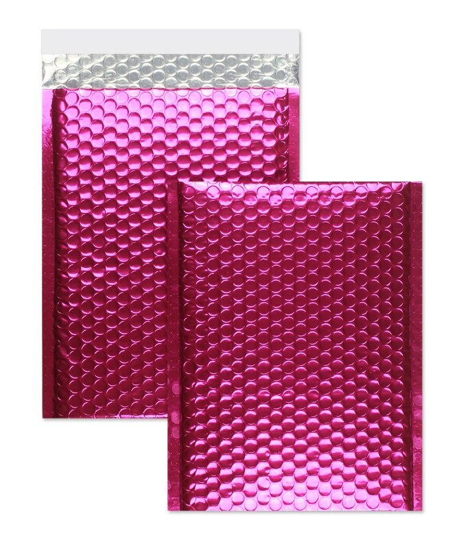 enveloppes à bulles colorées rose (rose foncé flamant) 340 x 460 mm | 180 my pochettes à bulles métalliques - brillantes | sans fenêtre | fermeture adhésive | rabat droit | 10 pièces