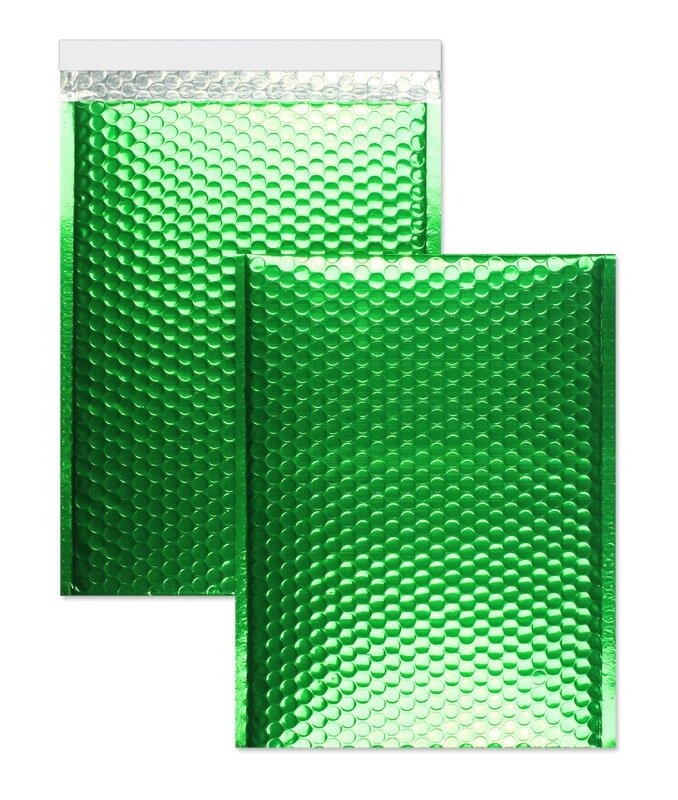 enveloppes à bulles colorées vert 340 x 460 mm | 180 my pochettes à bulles métalliques - brillantes | sans fenêtre | fermeture adhésive | rabat droit | 10 pièces