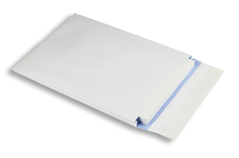 pochettes à rabats blanc 250 x 352 x 25 mm (b4) | 140 g/m² offset | sans fenêtre | fermeture adhésive | rabat droit | 125 pièces