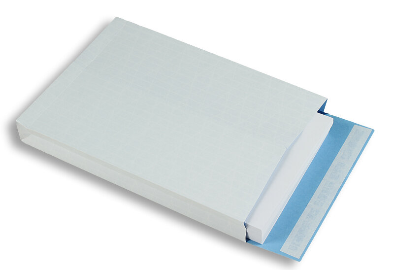 pochettes à rabats blanc (blanc bleu) 250 x 353 x 40 mm (b4) | 130 g/m² kraft armé | sans fenêtre | fermeture adhésive | rabat droit | 250 pièces