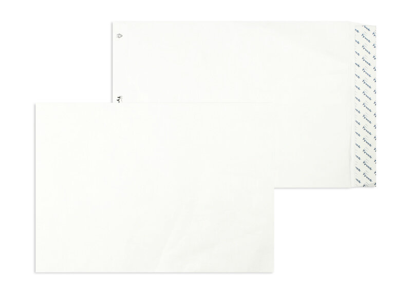 pochettes blanc 250 x 353 mm (b4) | 55 g/m² tyvek (indéchirable) | sans fenêtre | fermeture adhésive | rabat droit | 100 pièces