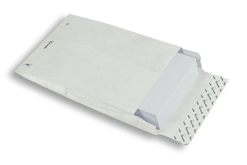 pochettes à rabats blanc 176 x 250 x 40 mm (b5) | 55 g/m² tyvek (indéchirable) | sans fenêtre | fermeture adhésive | rabat droit | 100 pièces