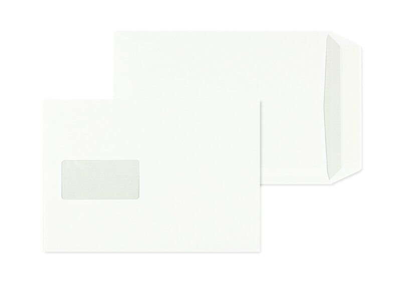 pochettes blanc 176 x 250 mm (b5) | 90 g/m² offset | avec fenêtre | fermeture adhésive | rabat droit | 500 pièces