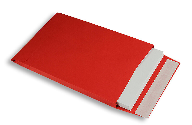 pochettes à rabats colorées rouge (fraise) 229 x 324 x 25 mm (c4) | 140 g/m² offset | avec fenêtre | fermeture adhésive | rabat droit | 125 pièces