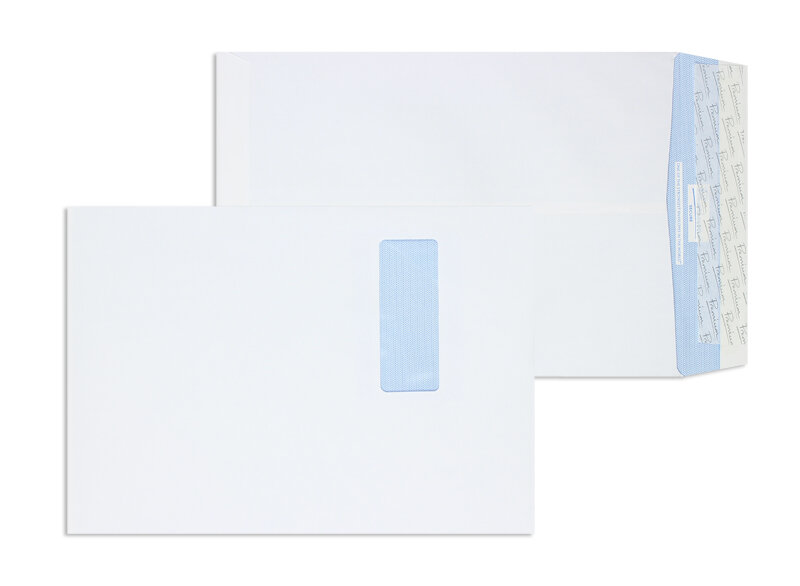 pochettes blanc 229 x 324 mm (c4) | 125 g/m² enduro (indéchirable) | avec fenêtre | fermeture adhésive | rabat droit | 125 pièces