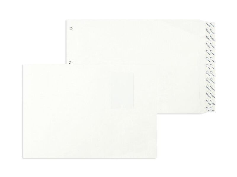 pochettes blanc 229 x 324 mm (c4) | 55 g/m² tyvek (indéchirable) | avec fenêtre | fermeture adhésive | rabat droit | 100 pièces