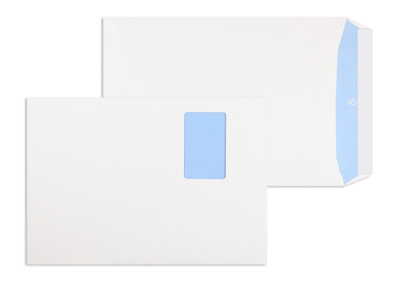 pochettes blanc (blanc d'hiver) 229 x 324 mm (c4) | 100 g/m² lonajet | avec fenêtre | fermeture adhésive | rabat droit | 250 pièces