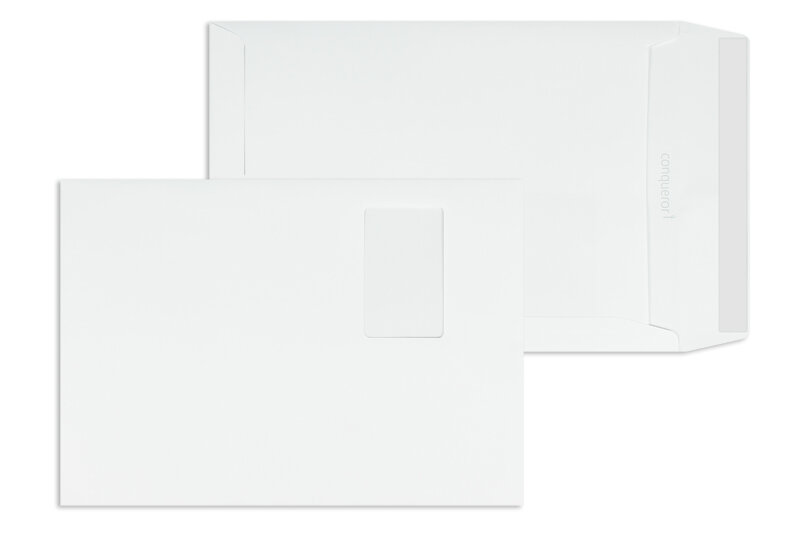 pochettes blanc (très blanc) 229 x 324 mm (c4) | 120 g/m² conqueror smooth cx22 | avec fenêtre | fermeture adhésive | rabat droit | 250 pièces
