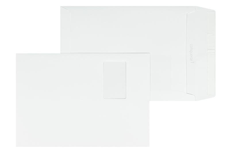 pochettes blanc (très blanc) 229 x 324 mm (c4) | 120 g/m² conqueror texture | avec fenêtre | fermeture adhésive | rabat droit | 250 pièces