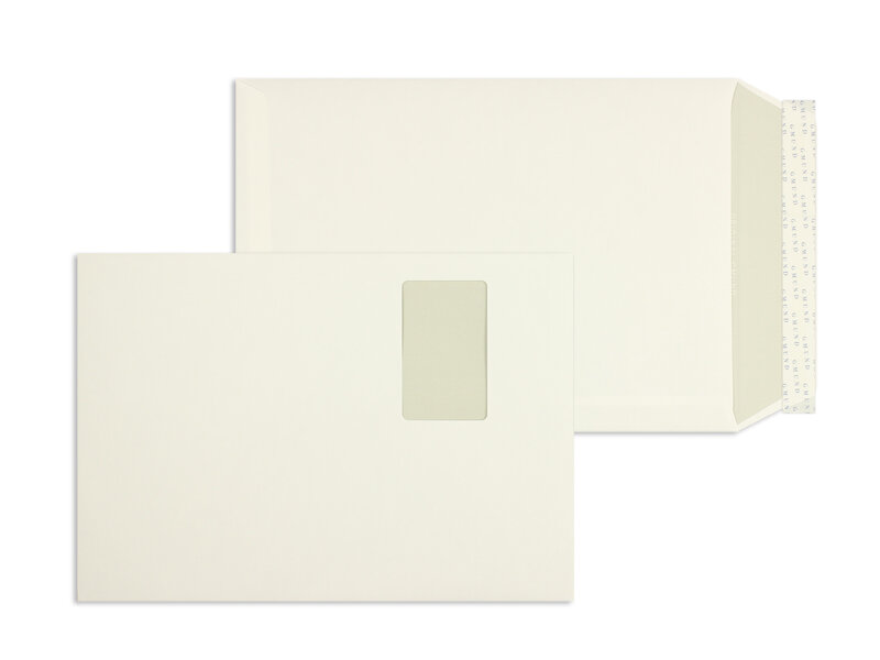 pochettes colorées crème 229 x 324 mm (c4) | 120 g/m² gmund premium smooth | avec fenêtre | fermeture adhésive | rabat droit | 100 pièces