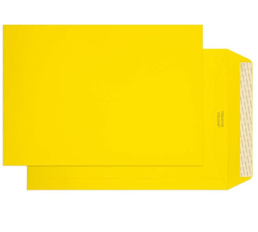 pochettes colorées jaune (jaune intense) 229 x 324 mm (c4) | 120 g/m² offset | sans fenêtre | fermeture adhésive | rabat droit | 100 pièces