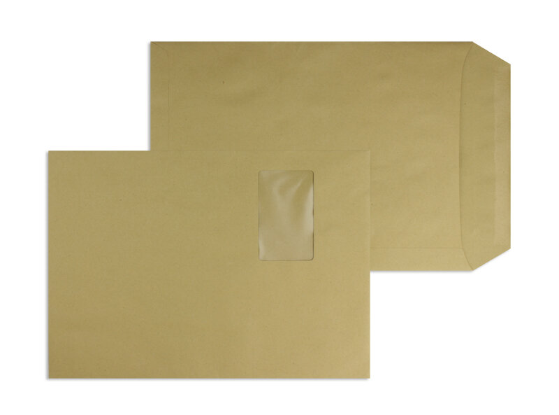 pochettes colorées marron 229 x 324 mm (c4) | 110 g/m² natron | avec fenêtre | fermeture gommée | rabat droit | 250 pièces