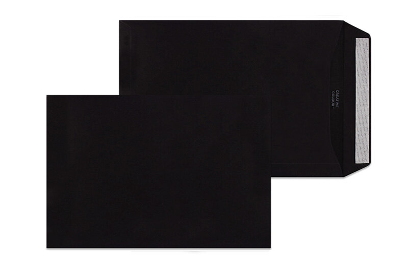 pochettes colorées noir 229 x 324 mm (c4) | 120 g/m² offset | sans fenêtre | fermeture adhésive | rabat droit | 100 pièces