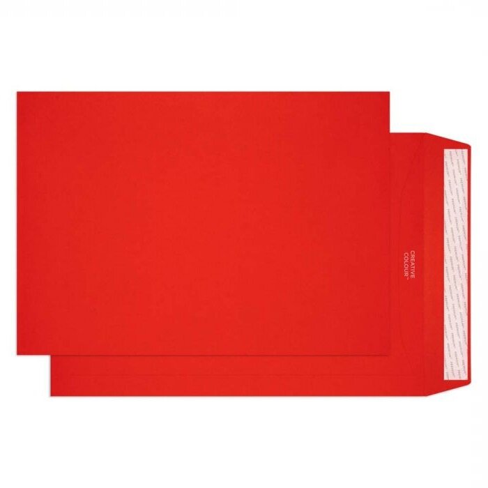 pochettes colorées rouge (rouge intense) 229 x 324 mm (c4) | 120 g/m² offset | sans fenêtre | fermeture adhésive | rabat droit | 100 pièces