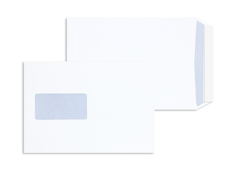 pochettes blanc 162 x 229 mm (c5) | 120 g/m² offset | avec fenêtre | fermeture adhésive | rabat droit | 500 pièces