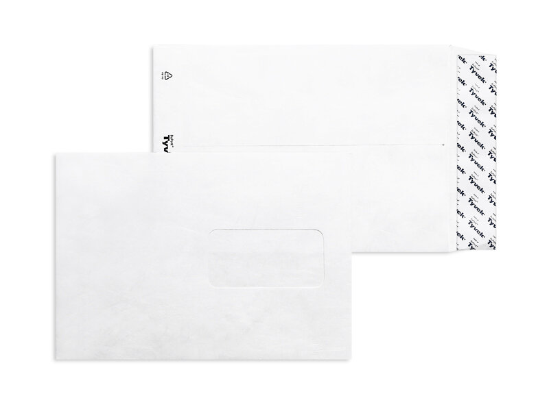 pochettes blanc 162 x 229 mm (c5) | 55 g/m² tyvek (indéchirable) | avec fenêtre | fermeture adhésive | rabat droit | 100 pièces