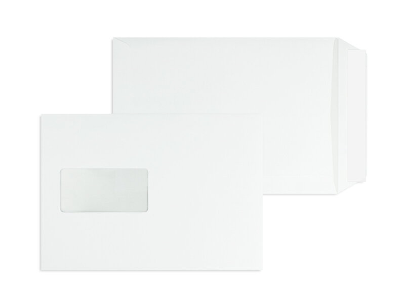 pochettes blanc 162 x 229 mm (c5) | 90 g/m² offset | avec fenêtre | fermeture adhésive | rabat droit | 500 pièces