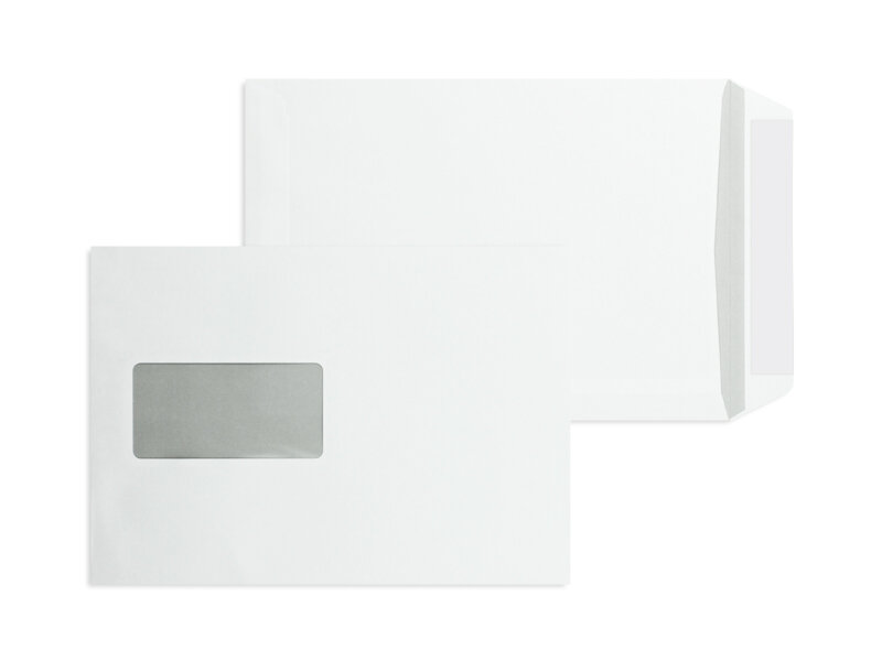 pochettes blanc 162 x 229 mm (c5) | 90 g/m² offset | avec fenêtre | fermeture gommée | rabat droit | 500 pièces