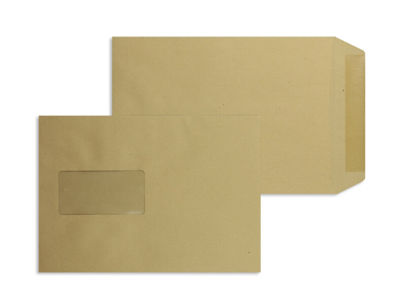 pochettes colorées marron 162 x 229 mm (c5) | 90 g/m² natron | avec fenêtre | fermeture gommée | rabat droit | 500 pièces