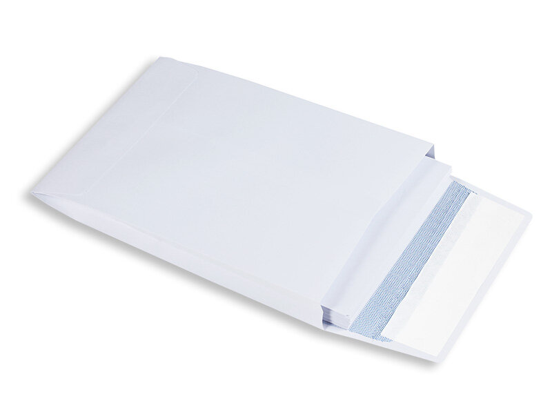 pochettes à rabats blanc 162 x 229 x 25 mm c5 | 120 g/m² offset | avec fenêtre | fermeture adhésive | rabat droit | 125 pièces