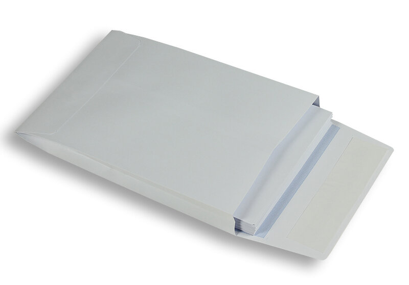 pochettes à rabats blanc 178 x 254 x 25 mm | 120 g/m² offset | sans fenêtre | fermeture adhésive | rabat droit | 125 pièces
