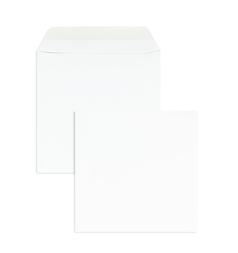 pochettes blanc 205 x 205 mm | 125 g/m² offset | sans fenêtre | fermeture gommée | rabat droit | 500 pièces