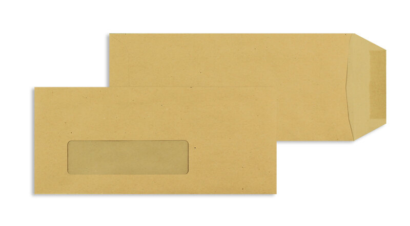 pochettes colorées marron 102 x 229 mm | 80 g/m² natron | avec fenêtre | fermeture gommée | rabat droit | 1000 pièces