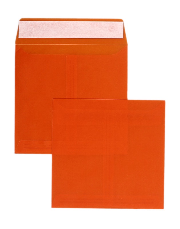 pochettes transparentes colorées orange (transparent orange foncé) 160 x 160 mm | 100 g/m² zanders spektral | sans fenêtre | fermeture adhésive | rabat droit | 100 pièces