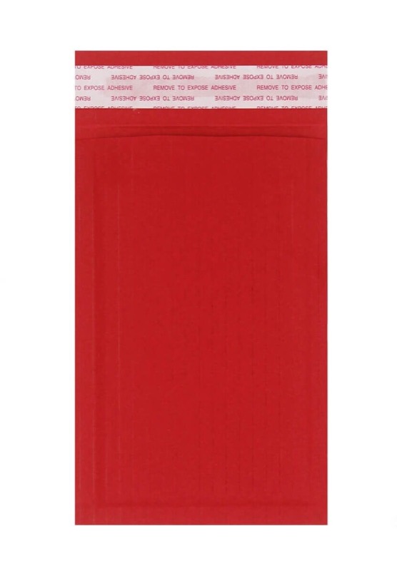 sacs postaux rembourrés colorées rouge 120 x 175 mm | 180 g/qm kraft | sans fenêtre | fermeture adhésive | rabat droit | 200 pièces