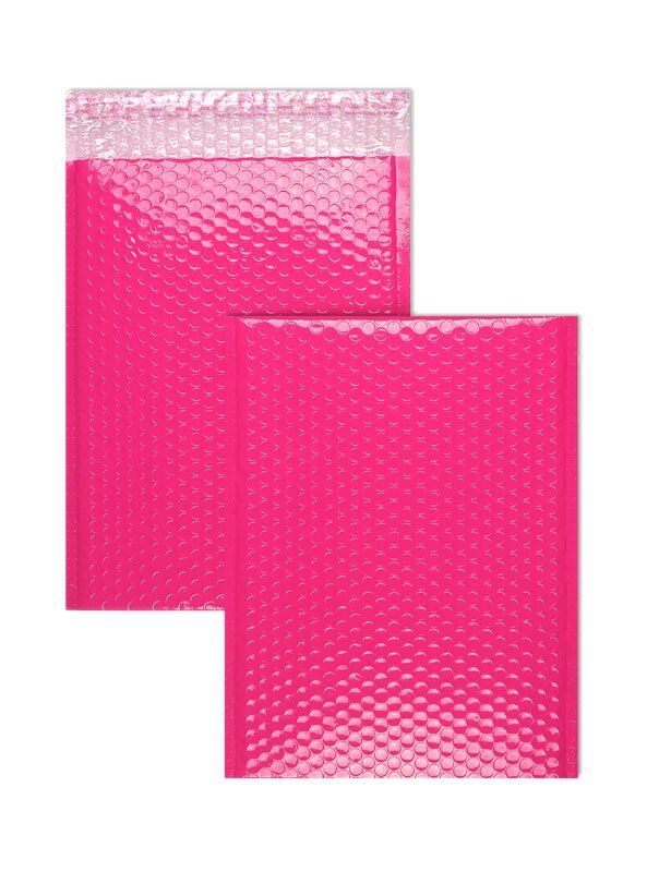 enveloppes à bulles colorées rose (rose foncé flamant) 255 x 345 mm | 180 my poly bubble bags - glossy | sans fenêtre | fermeture adhésive | rabat droit | 10 pièces